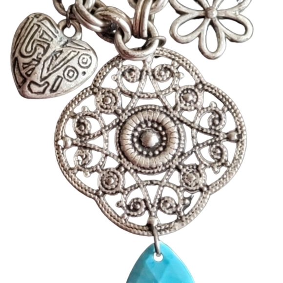 Eclectic necklace hearts cross flower silver tone turquoise hippie boho … - Picture 7 of 11